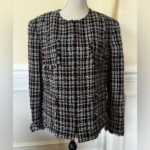 Multi-Color, Mix Tweed & Fringe Vintage Style Zipper Front Blazer/Jacket.